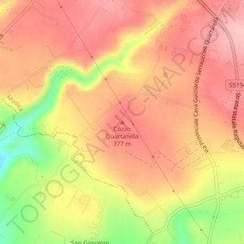 Topografische kaart Cozzo Quartarella, hoogte, reliëf