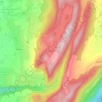 Topografische kaart Montcoux, hoogte, reliëf