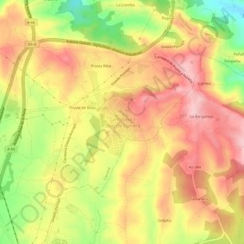 Topografische kaart Soto de Llanera, hoogte, reliëf