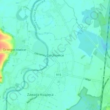 Topografische kaart Ciechowice, hoogte, reliëf
