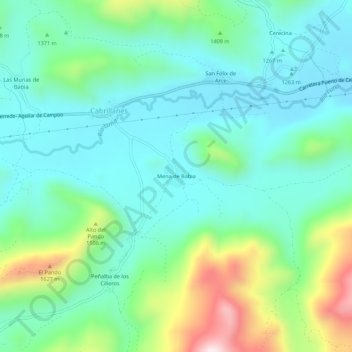Topografische kaart Mena de Babia, hoogte, reliëf