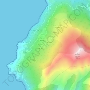 Topografische kaart Olmi, hoogte, reliëf