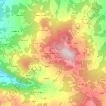 Topografische kaart Monte di Groppoducale, hoogte, reliëf