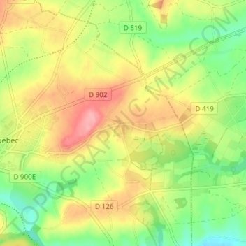 Topografische kaart Le Melleret, hoogte, reliëf