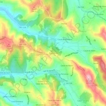 Topografische kaart Mouraria, hoogte, reliëf
