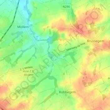 Topografische kaart Bollebeek, hoogte, reliëf