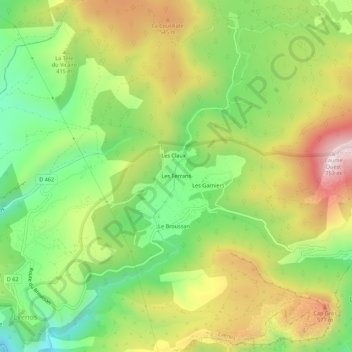 Topografische kaart Les Ferrans, hoogte, reliëf