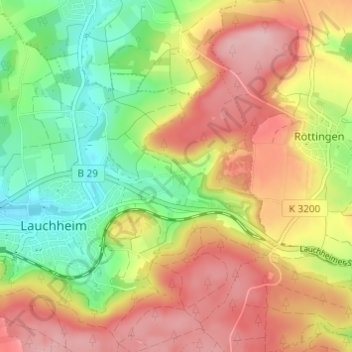 Topografische kaart Gromberg, hoogte, reliëf