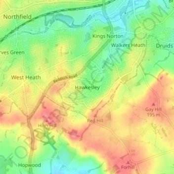 Topografische kaart Hawkesley, hoogte, reliëf