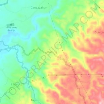 Topografische kaart Butong, hoogte, reliëf