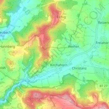 Topografische kaart Dentlein, hoogte, reliëf