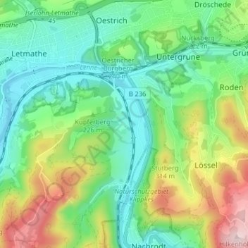 Topografische kaart Stenglingsen, hoogte, reliëf
