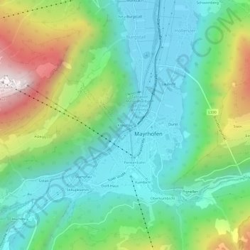 Topografische kaart Kreuzlau, hoogte, reliëf