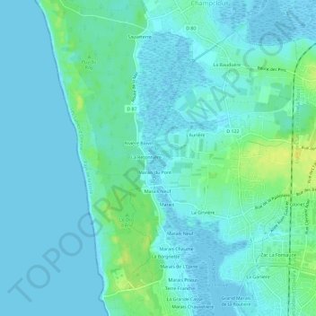 Topografische kaart Marais Moizon, hoogte, reliëf
