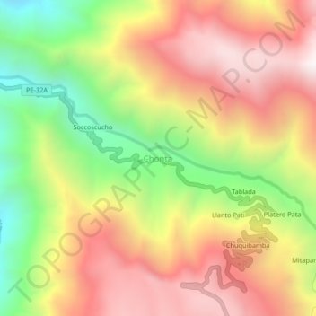 Topografische kaart Chonta, hoogte, reliëf