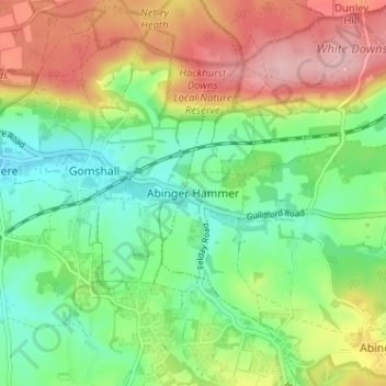 Topografische kaart Abinger Hammer, hoogte, reliëf