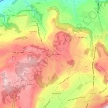 Topografische kaart Les Trois Chênes, hoogte, reliëf