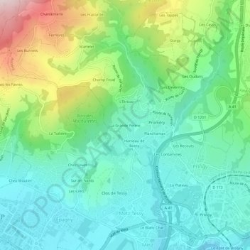 Topografische kaart La Grande Ferme, hoogte, reliëf