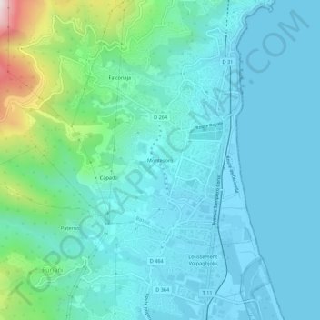 Topografische kaart Montesoro, hoogte, reliëf