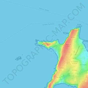 Topografische kaart Pointe de Toulinguet, hoogte, reliëf