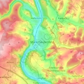 Topografische kaart Marktheidenfeld, hoogte, reliëf