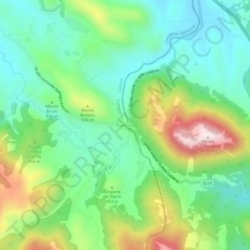 Topografische kaart Fortino, hoogte, reliëf