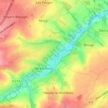 Topografische kaart La Cour d'Arry, hoogte, reliëf