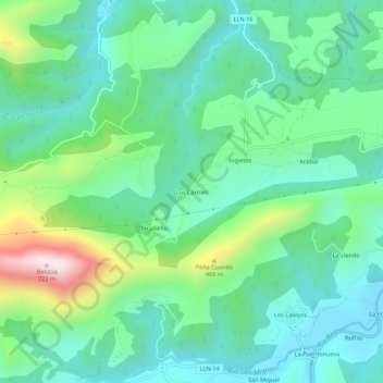 Topografische kaart Los Carriles, hoogte, reliëf