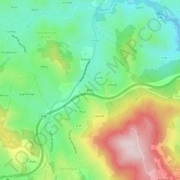 Topografische kaart Boisfi, hoogte, reliëf