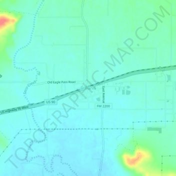Topografische kaart D'Hanis, hoogte, reliëf