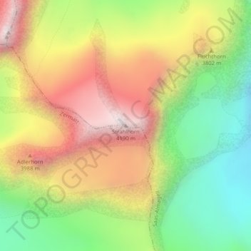 Topografische kaart Strahlhorn, hoogte, reliëf