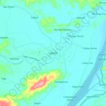 Topografische kaart Lasam, hoogte, reliëf