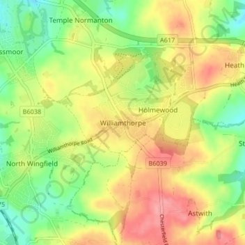 Topografische kaart Williamthorpe, hoogte, reliëf