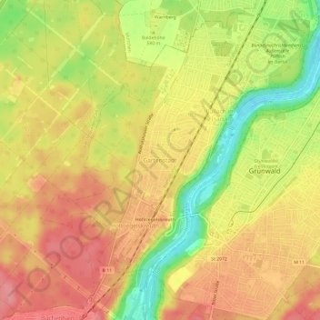 Topografische kaart Gartenstadt, hoogte, reliëf