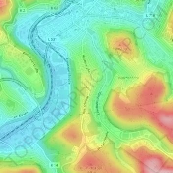 Topografische kaart Rosterberg, hoogte, reliëf