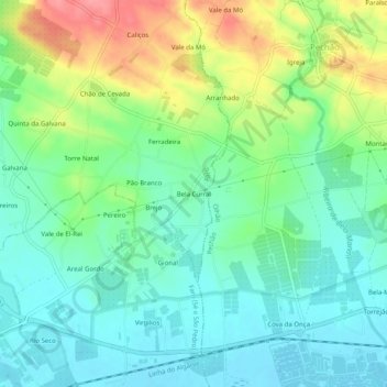 Topografische kaart Bela Curral, hoogte, reliëf