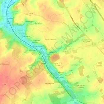 Topografische kaart La Vallée, hoogte, reliëf