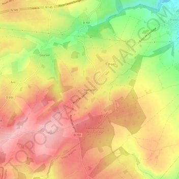 Topografische kaart Coursage, hoogte, reliëf