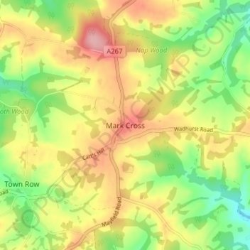 Topografische kaart Mark Cross, hoogte, reliëf