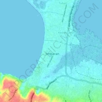 Topografische kaart Jimbaran, hoogte, reliëf