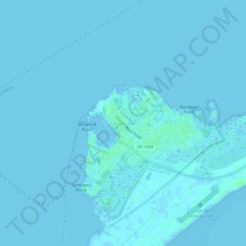 Topografische kaart Ocracoke, hoogte, reliëf