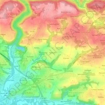 Topografische kaart Kerdudal, hoogte, reliëf