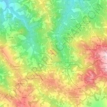 Topografische kaart Canevino, hoogte, reliëf