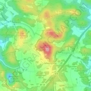 Topografische kaart Hohe Reuth, hoogte, reliëf