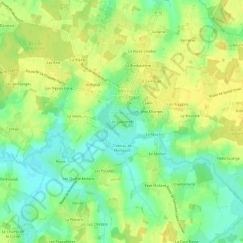 Topografische kaart Les Courtelets, hoogte, reliëf