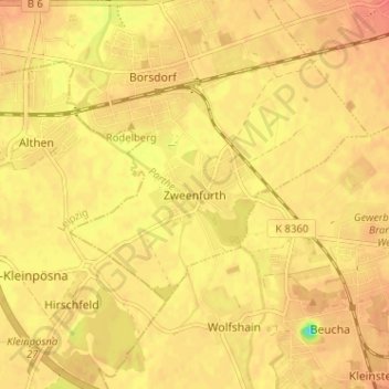 Topografische kaart Zweenfurth, hoogte, reliëf