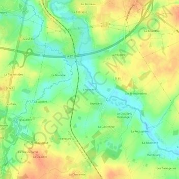 Topografische kaart L'Yonnière, hoogte, reliëf