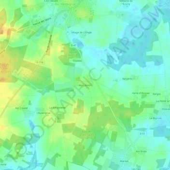 Topografische kaart Ker Liberin, hoogte, reliëf