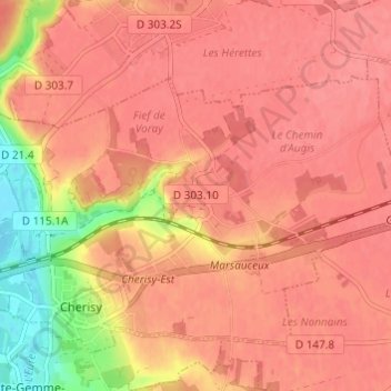 Topografische kaart Raville, hoogte, reliëf