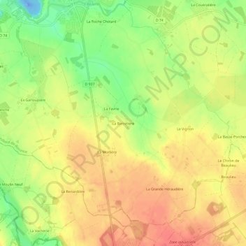Topografische kaart La Barretière, hoogte, reliëf